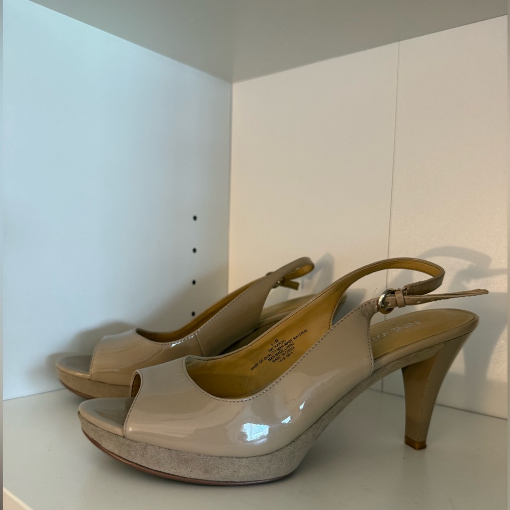 Nine West Nude Peep-Toe Slingback Heels